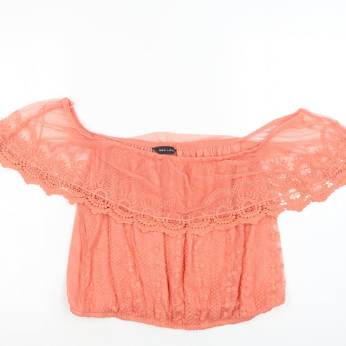 New Look Womens Orange Floral Polyester Cropped Blouse Size M Off the Shoulder
