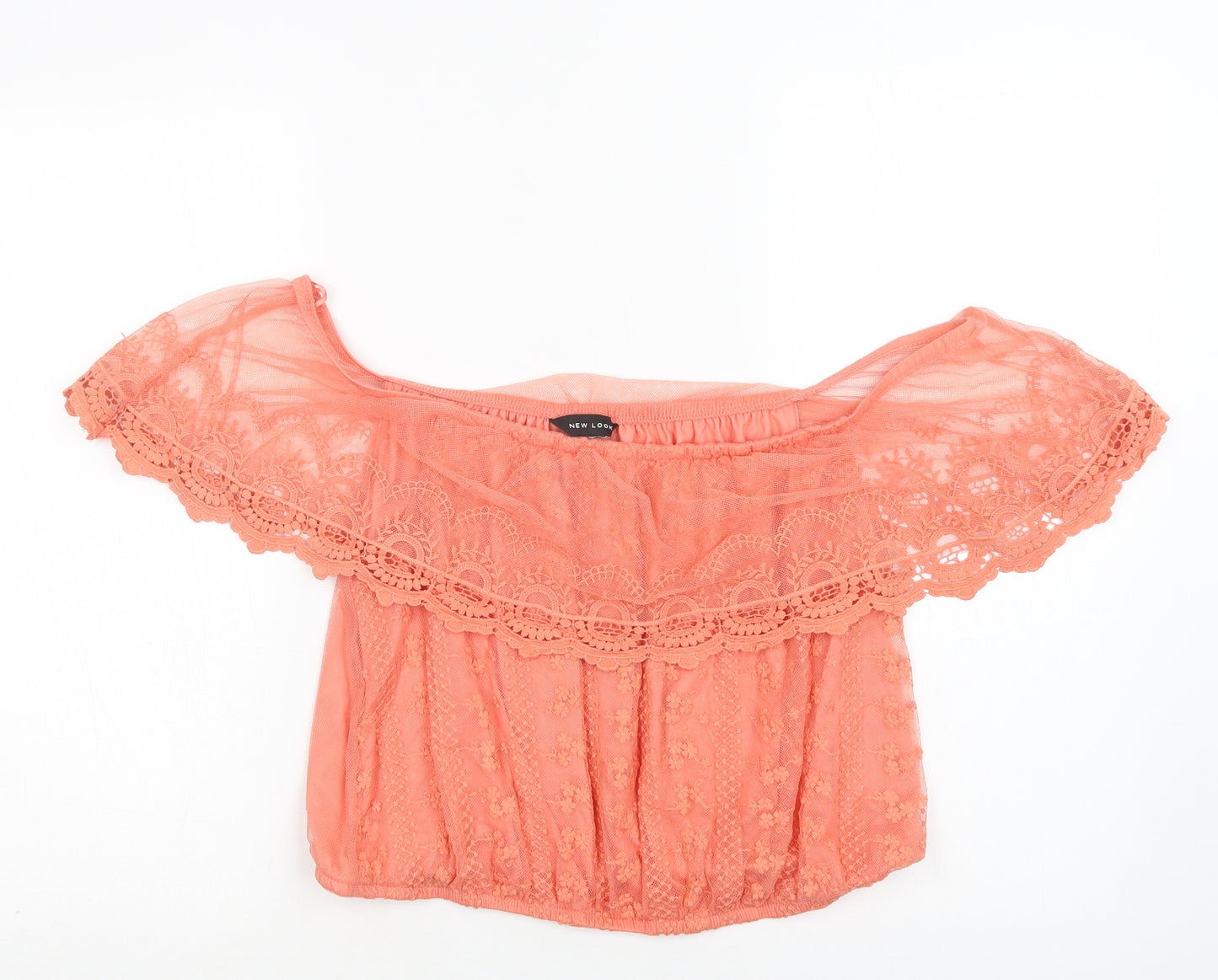 New Look Womens Orange Floral Polyester Cropped Blouse Size M Off the Shoulder