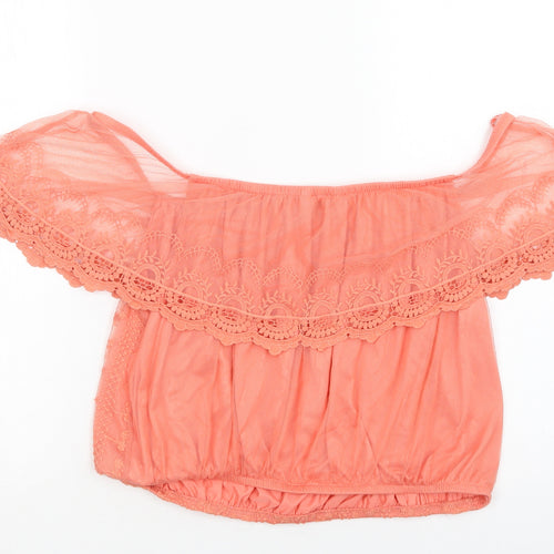 New Look Womens Orange Floral Polyester Cropped Blouse Size M Off the Shoulder
