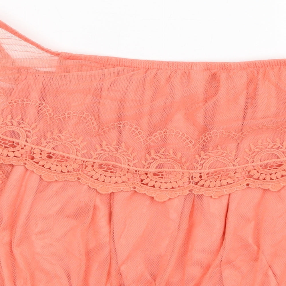 New Look Womens Orange Floral Polyester Cropped Blouse Size M Off the Shoulder