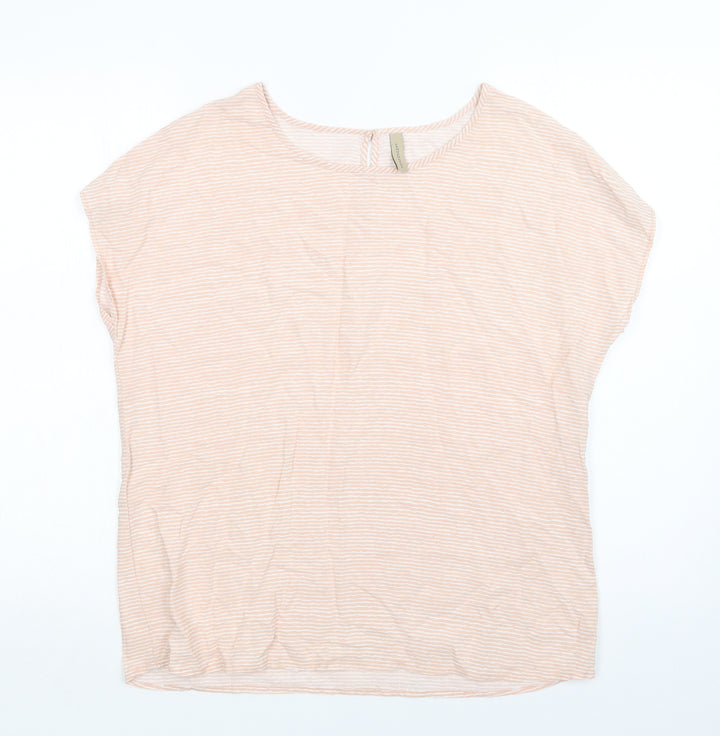 Soyaconcept Womens Pink Striped Basic Blouse Size M Round Neck