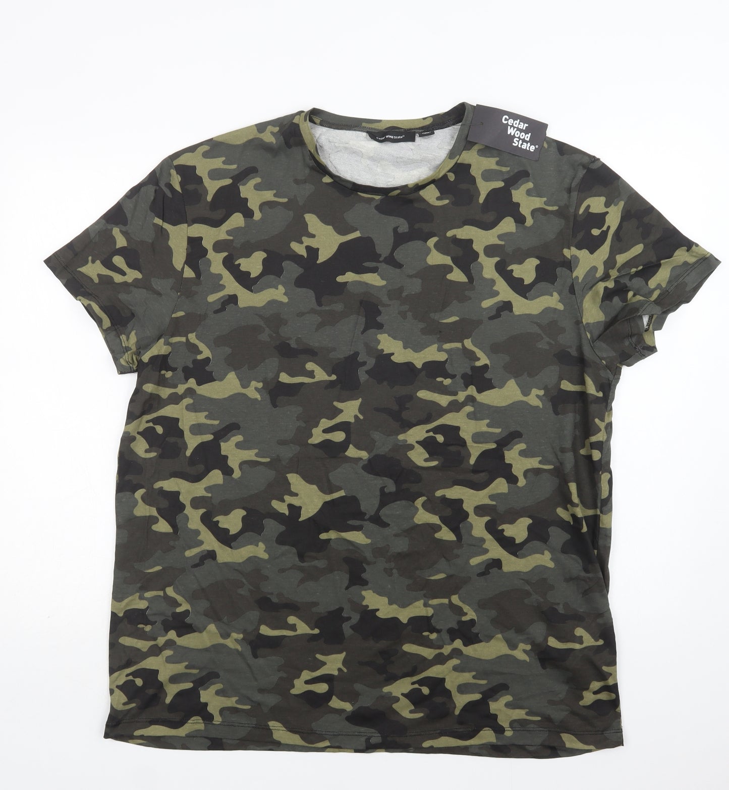Primark Mens Green Camouflage Cotton  T-Shirt Size XL Crew Neck