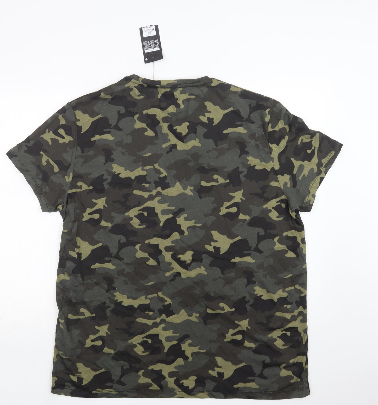Primark Mens Green Camouflage Cotton  T-Shirt Size XL Crew Neck