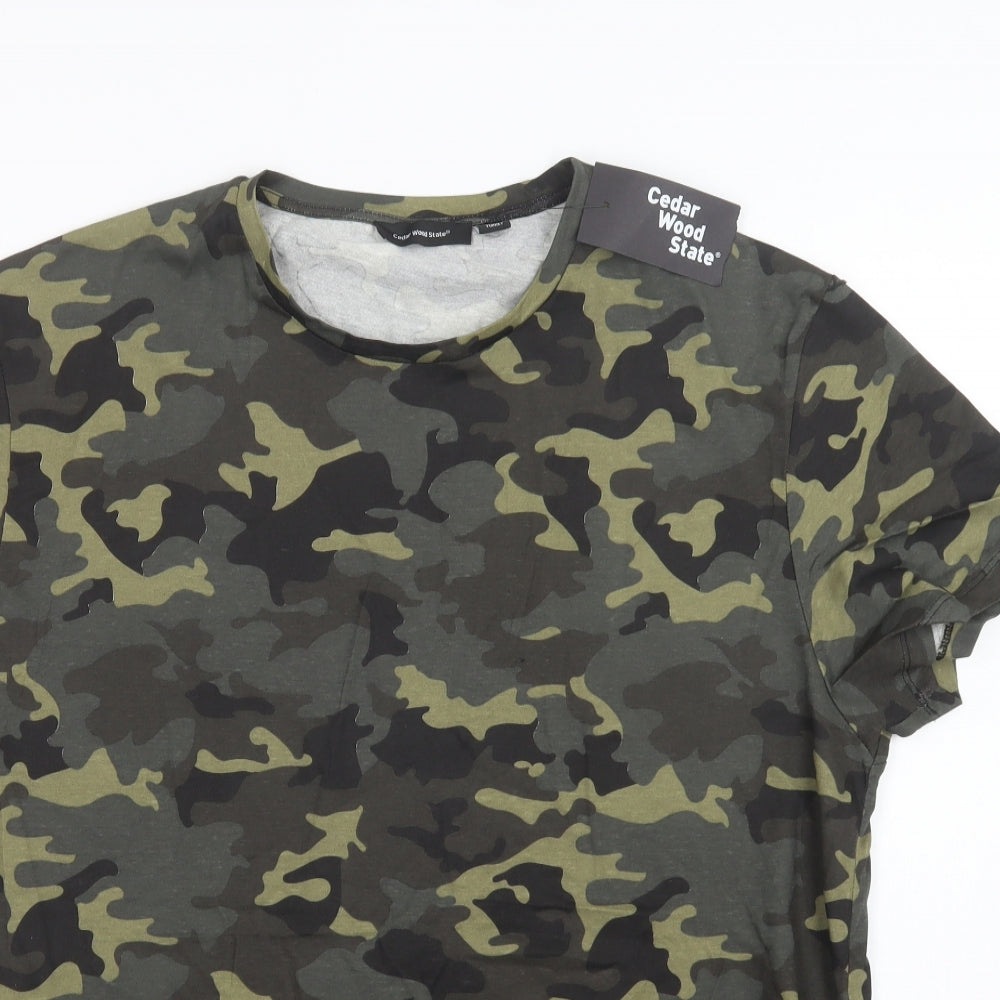 Primark Mens Green Camouflage Cotton  T-Shirt Size XL Crew Neck
