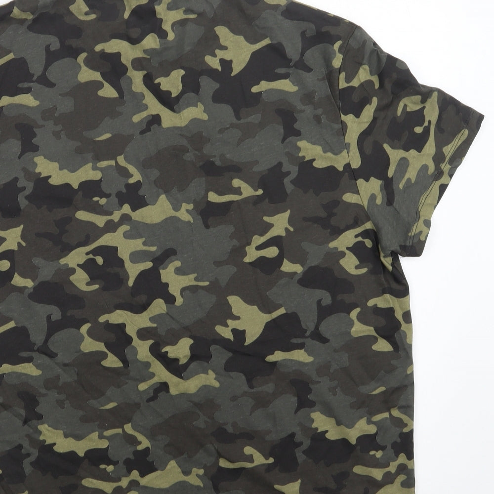 Primark Mens Green Camouflage Cotton  T-Shirt Size XL Crew Neck
