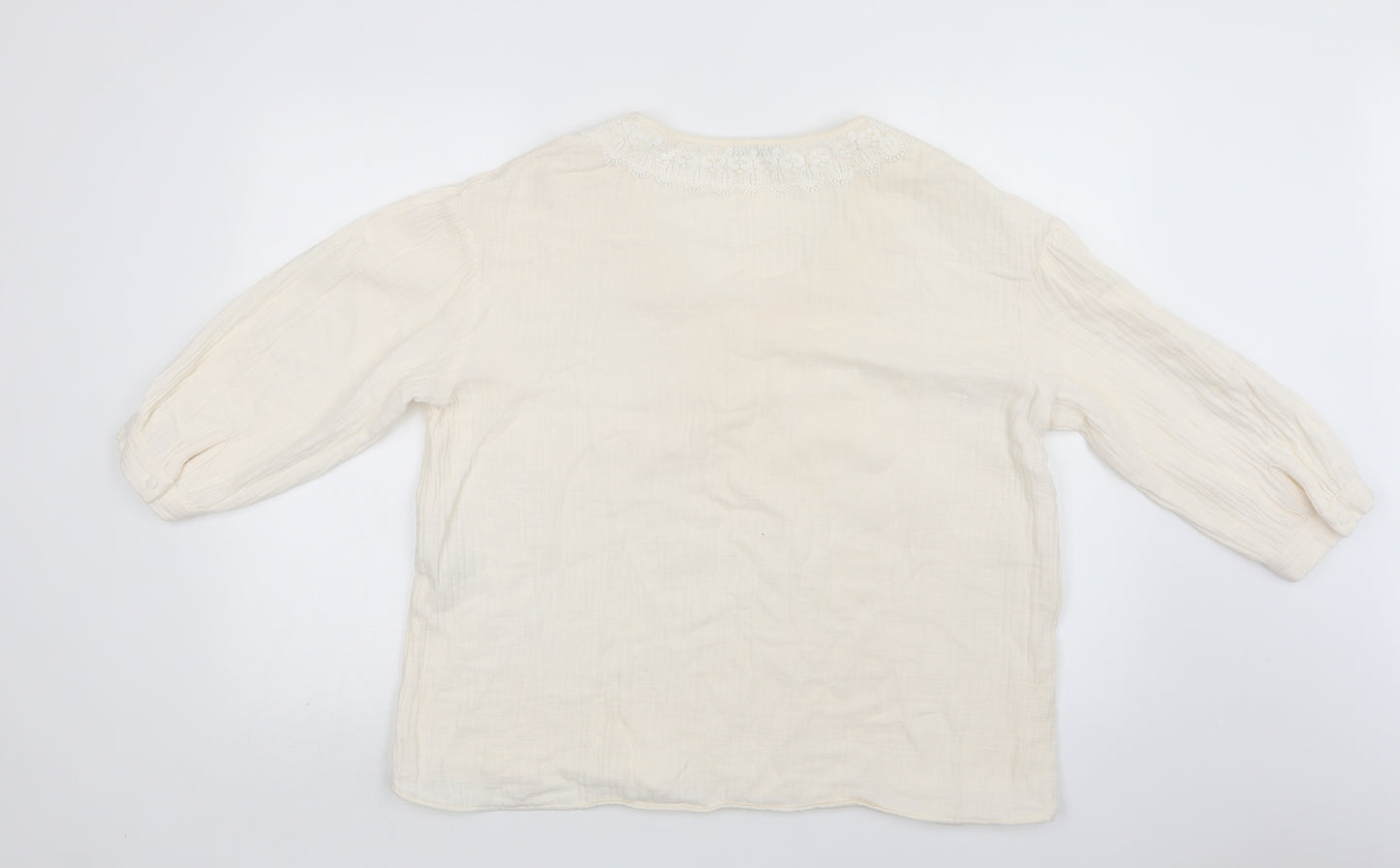 Zara Womens Ivory  Cotton Basic Blouse Size S V-Neck - Lace Detail