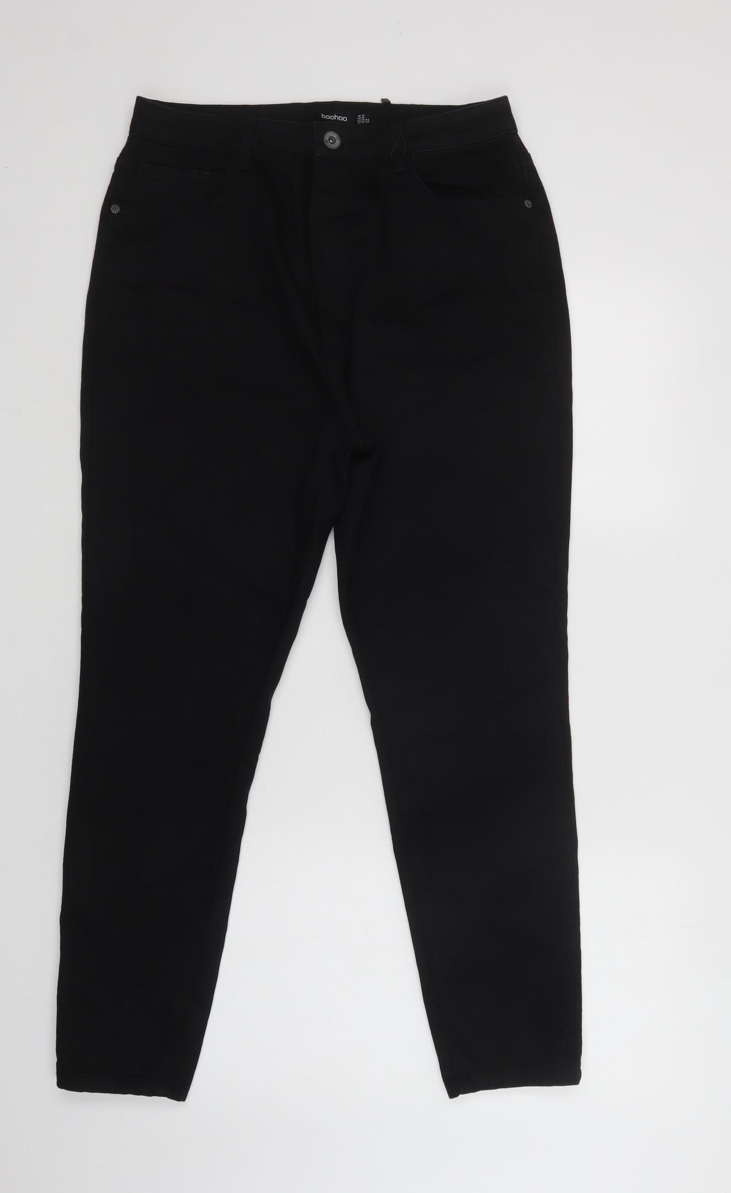 Boohoi Womens Black  Cotton Mom Jeans Size 16 L29 in Regular Button