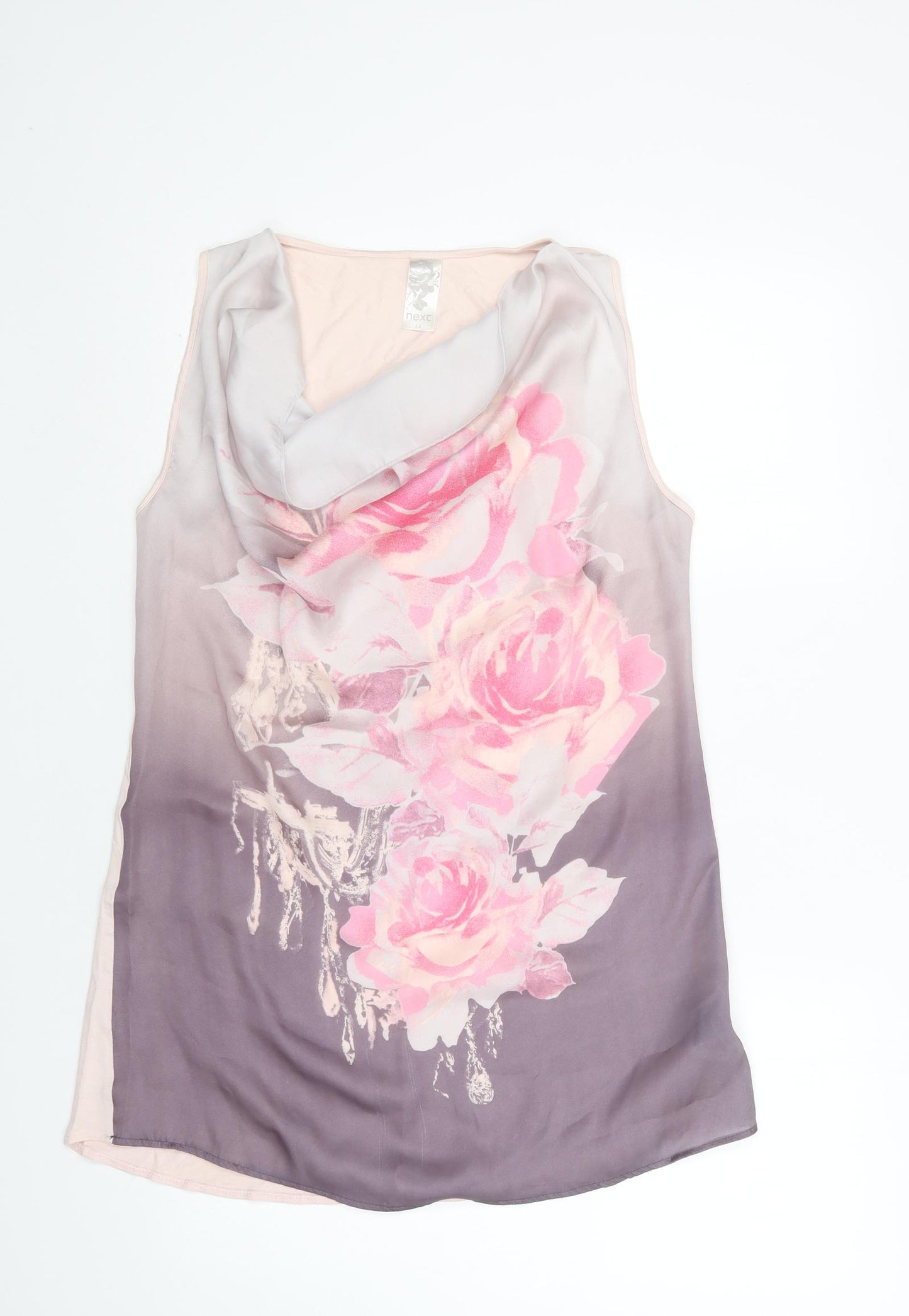 NEXT Womens Pink Floral Polyester Tunic Blouse Size 14 Cowl Neck