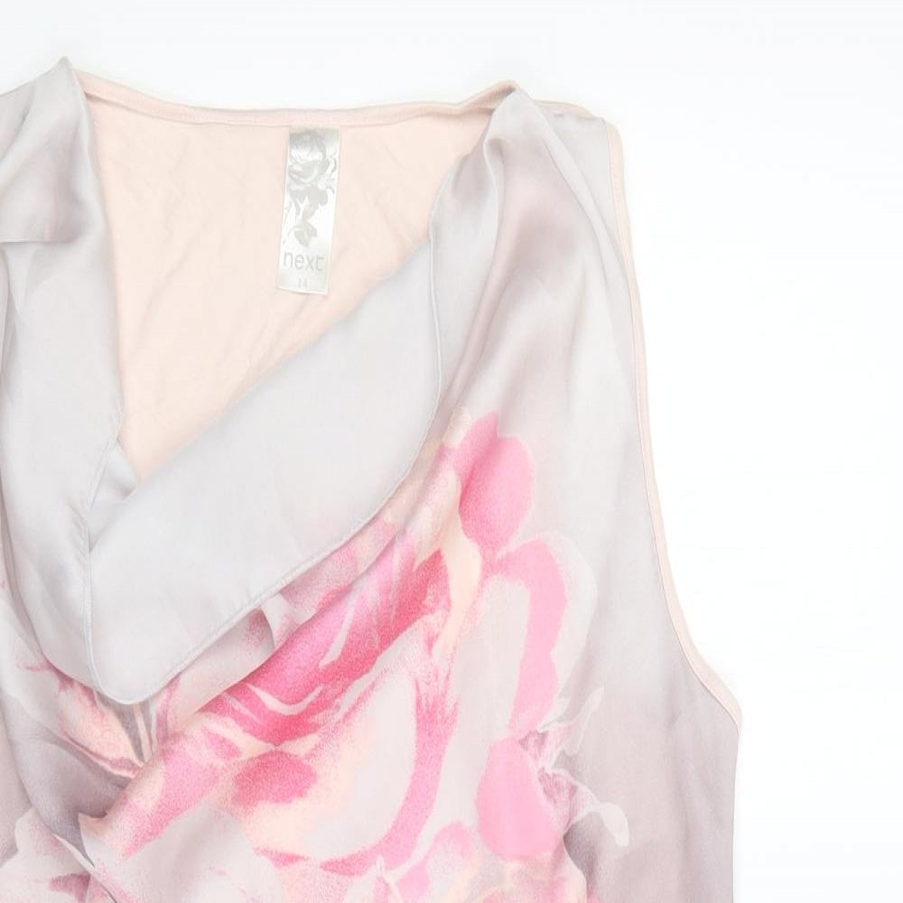NEXT Womens Pink Floral Polyester Tunic Blouse Size 14 Cowl Neck