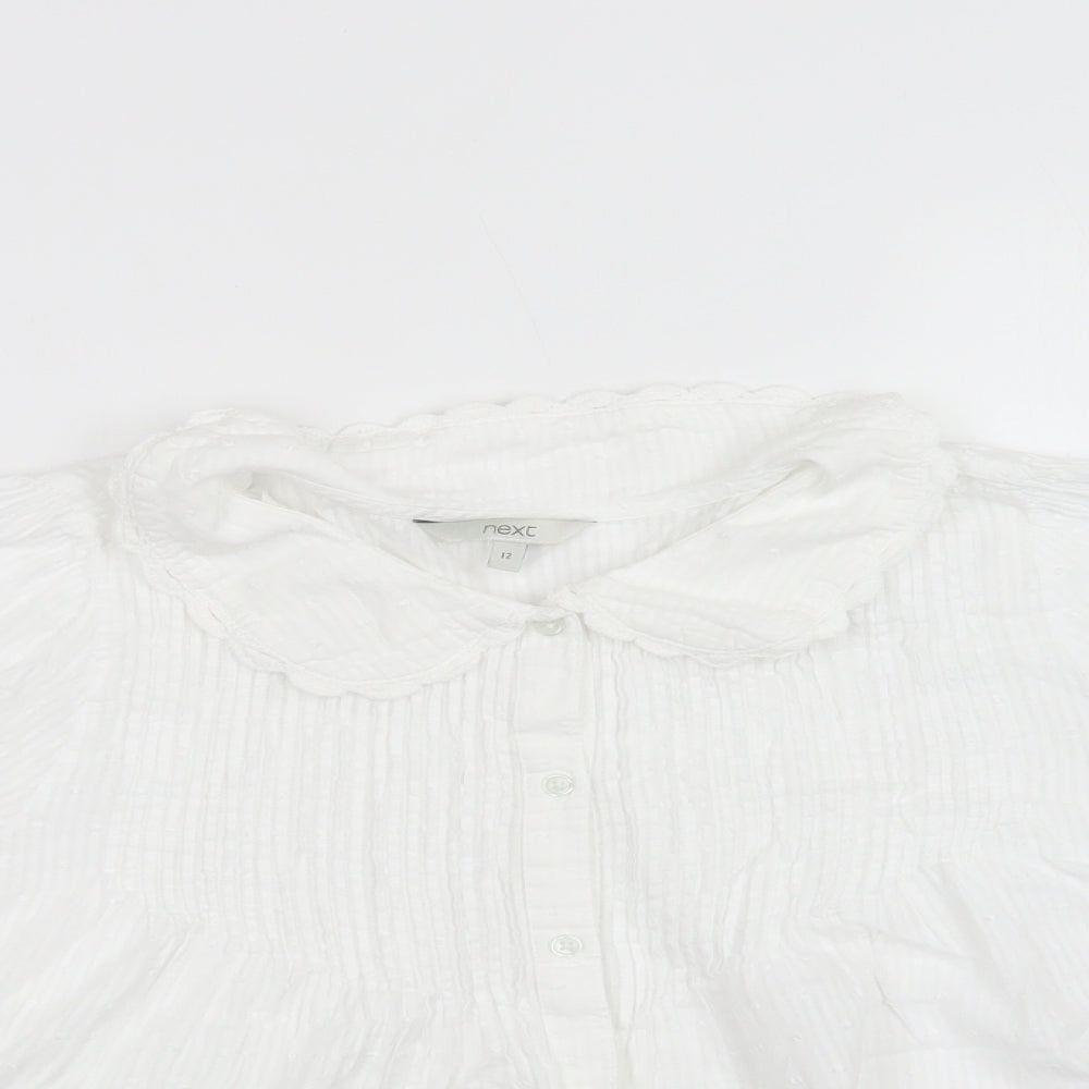NEXT Womens White  Cotton Basic Button-Up Size 12 Collared