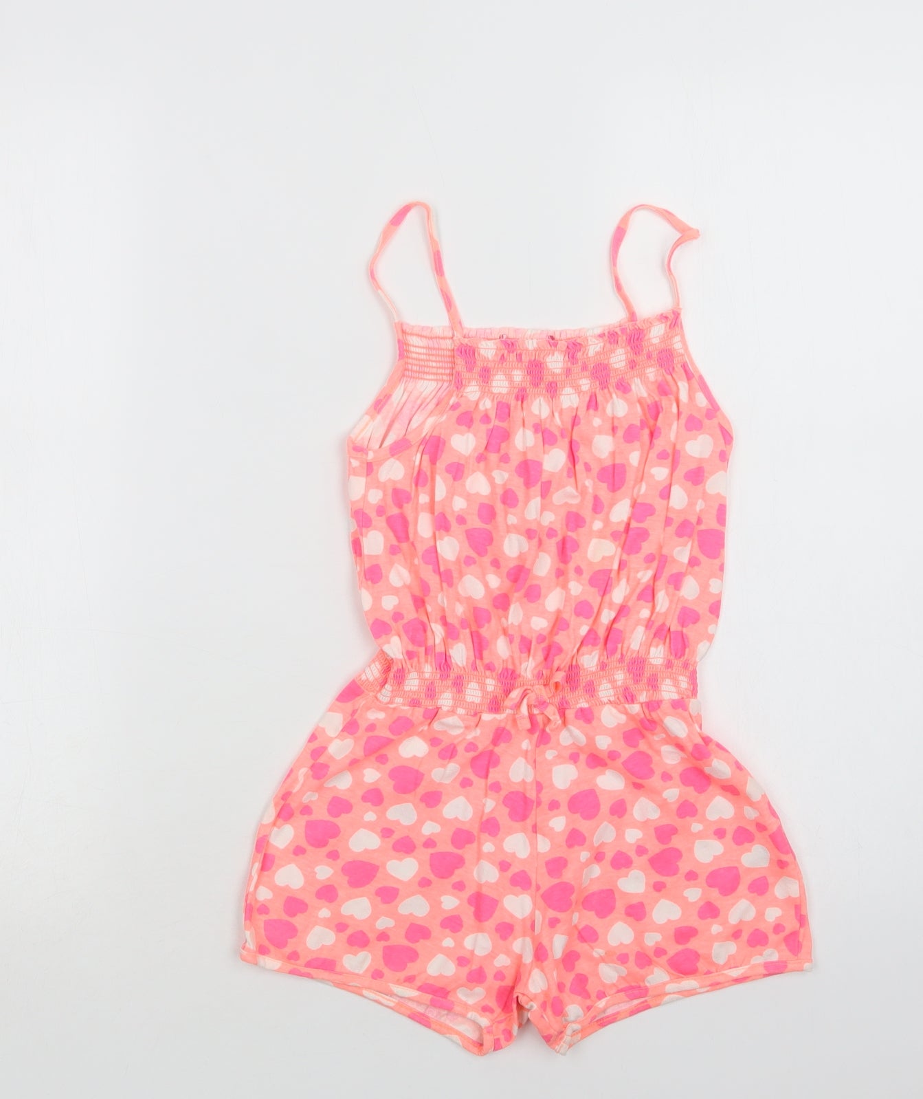 Primark Girls Pink Geometric Cotton Playsuit One-Piece Size 7-8 Years   - Heart Print