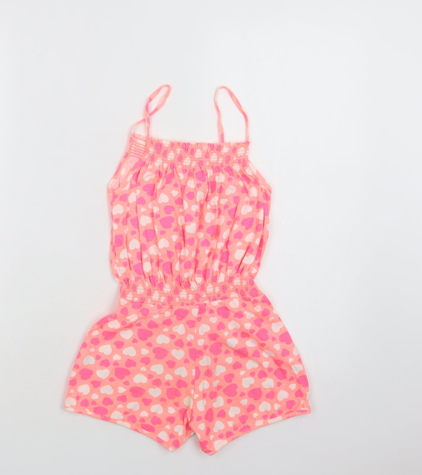 Primark Girls Pink Geometric Cotton Playsuit One-Piece Size 7-8 Years   - Heart Print