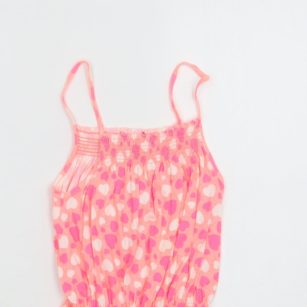 Primark Girls Pink Geometric Cotton Playsuit One-Piece Size 7-8 Years   - Heart Print