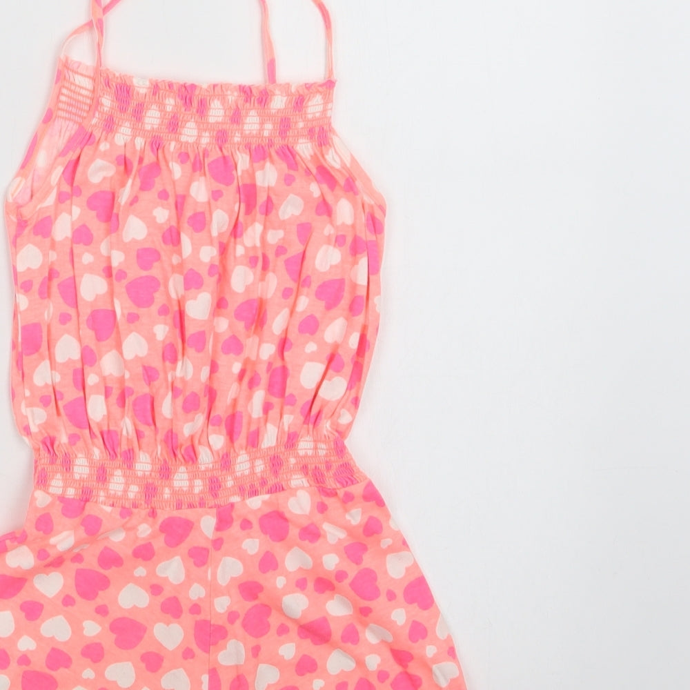 Primark Girls Pink Geometric Cotton Playsuit One-Piece Size 7-8 Years   - Heart Print