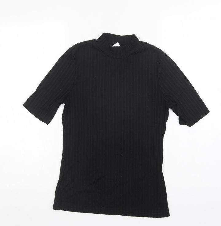 H&M Womens Black Polyester Basic Blouse Size S Mock Neck