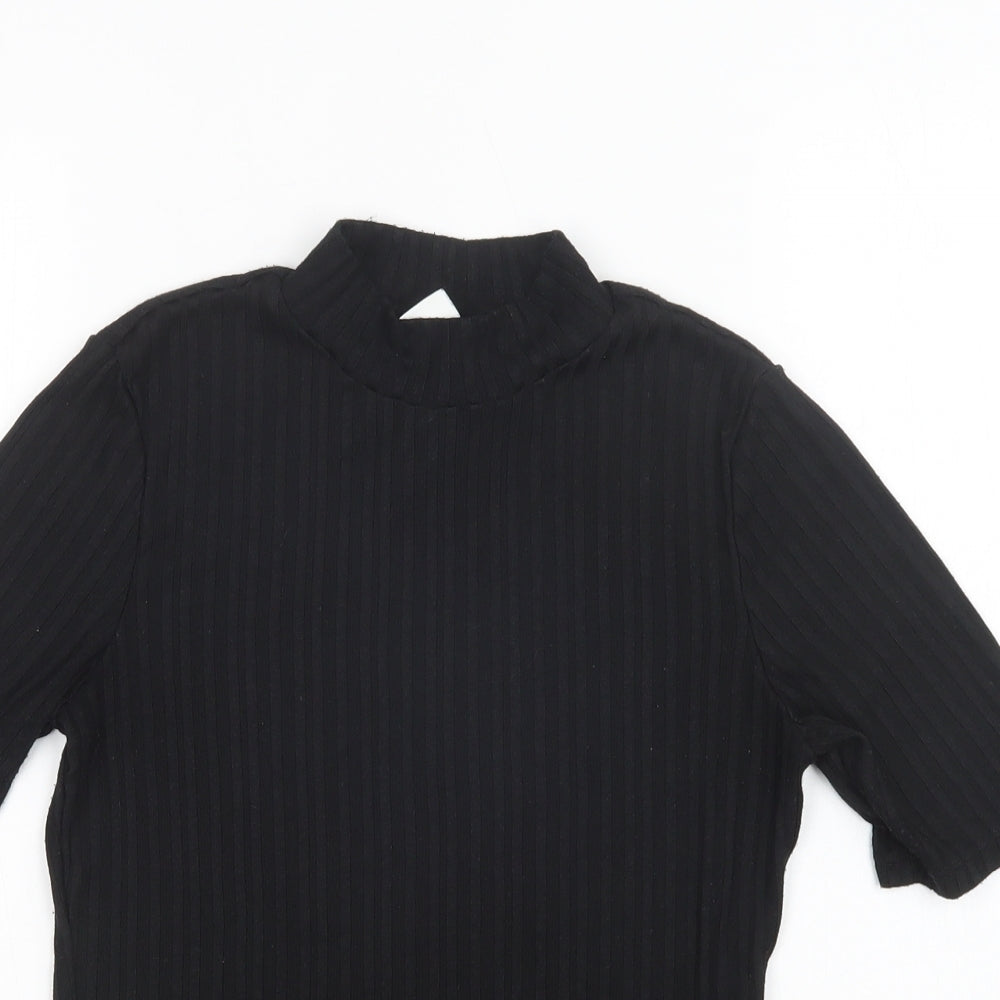 H&M Womens Black  Polyester Basic Blouse Size S Mock Neck