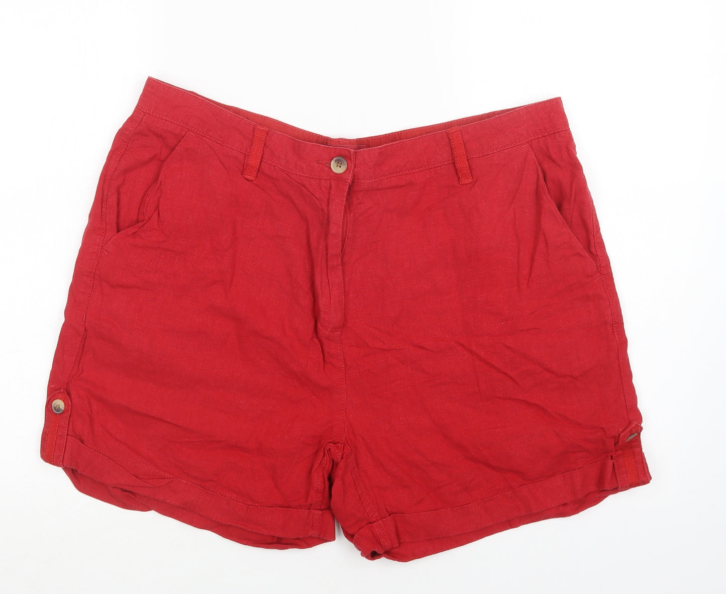 NEXT Womens Red  Linen Bermuda Shorts Size 18 L4 in Regular Button