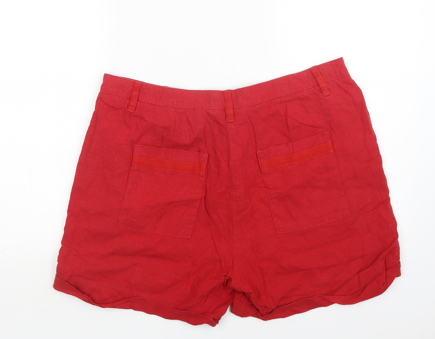 NEXT Womens Red  Linen Bermuda Shorts Size 18 L4 in Regular Button