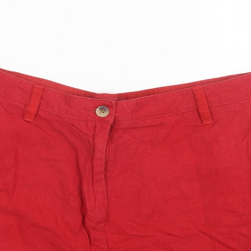 NEXT Womens Red  Linen Bermuda Shorts Size 18 L4 in Regular Button