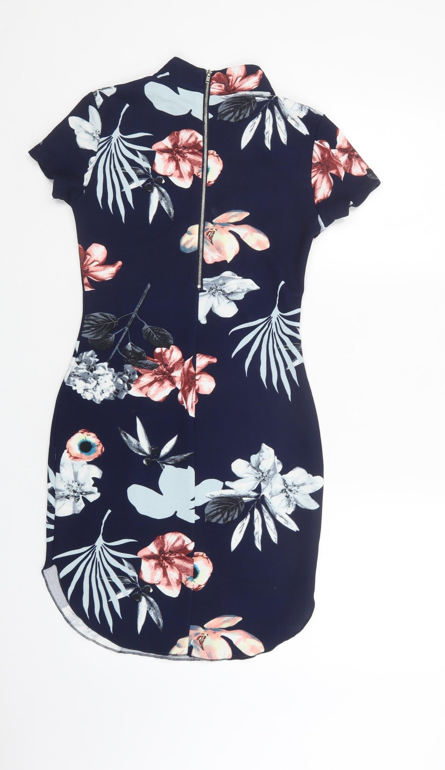 AX Paris Womens Blue Floral Polyester Bodycon  Size 8  Mock Neck Zip