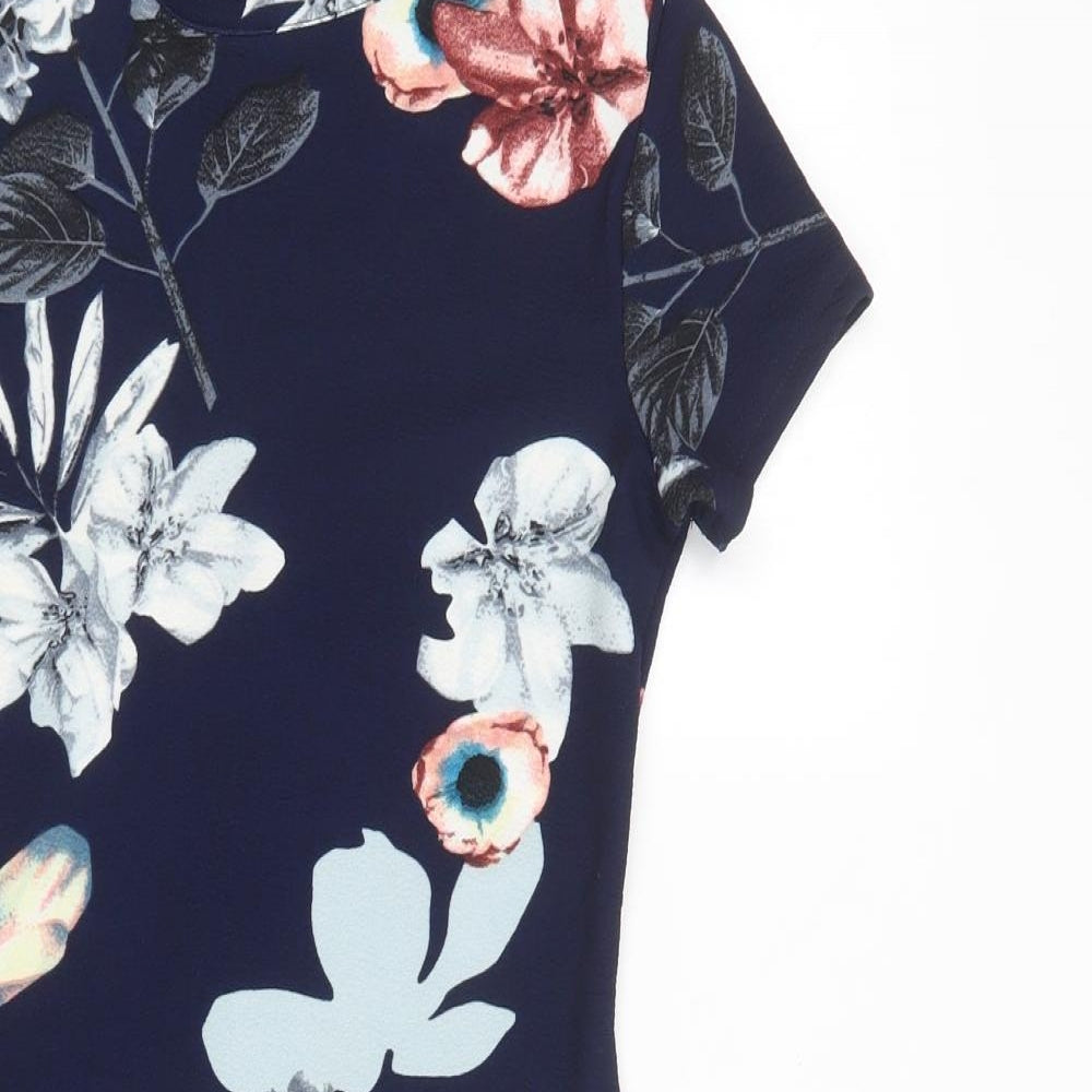 AX Paris Womens Blue Floral Polyester Bodycon  Size 8  Mock Neck Zip
