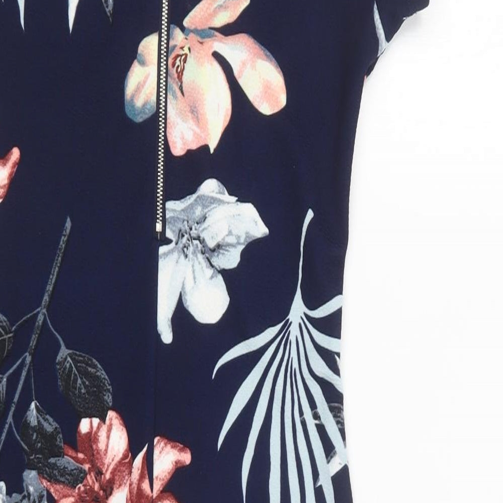 AX Paris Womens Blue Floral Polyester Bodycon  Size 8  Mock Neck Zip