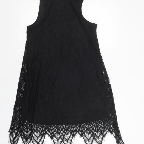 Love Fire Womens Black  Nylon Shift  Size XS  Mock Neck Button - Lace Overlay
