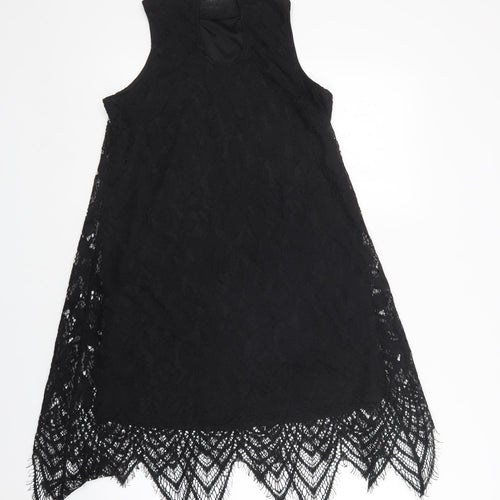 Love Fire Womens Black  Nylon Shift  Size XS  Mock Neck Button - Lace Overlay