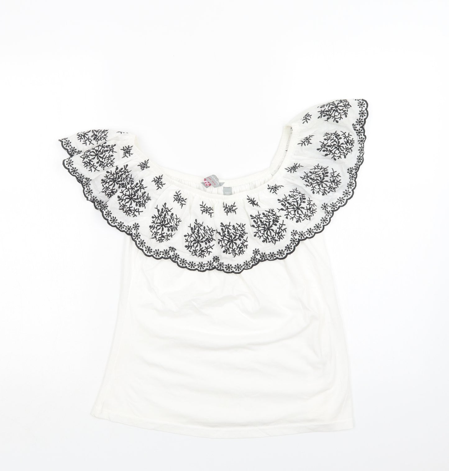 Dorothy Perkins Womens White Floral Cotton Basic Blouse Size 10 Off the Shoulder