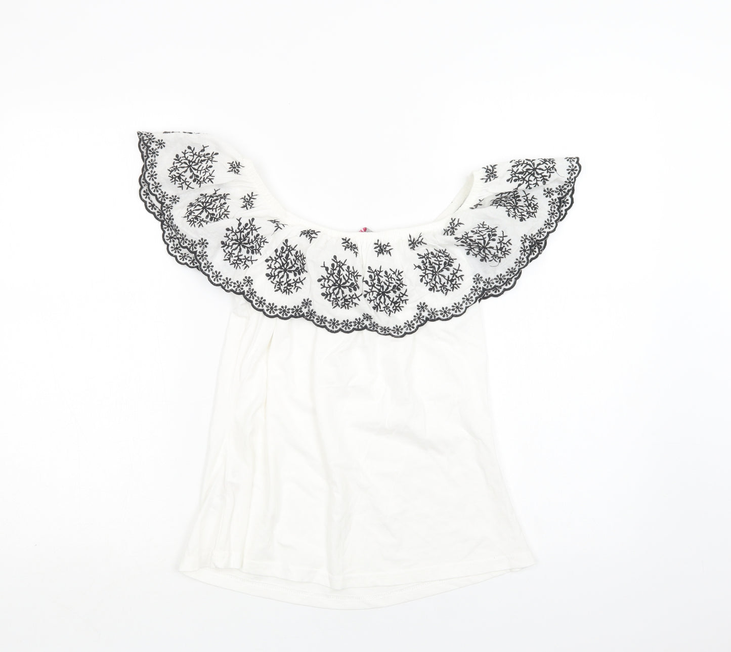 Dorothy Perkins Womens White Floral Cotton Basic Blouse Size 10 Off the Shoulder