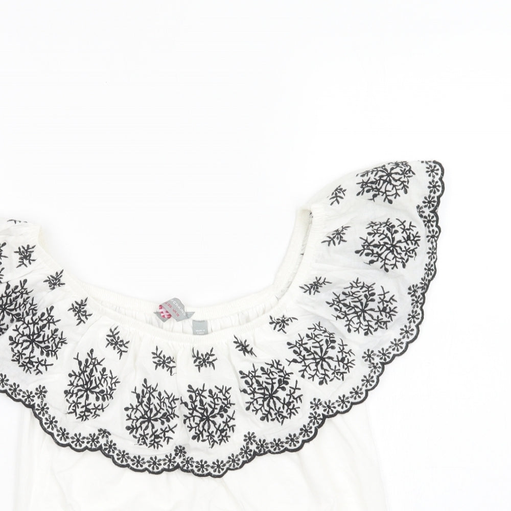 Dorothy Perkins Womens White Floral Cotton Basic Blouse Size 10 Off the Shoulder