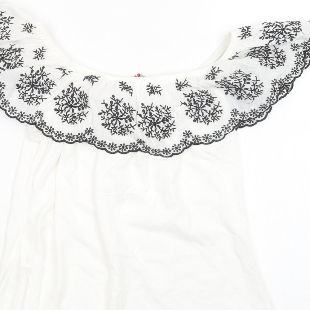 Dorothy Perkins Womens White Floral Cotton Basic Blouse Size 10 Off the Shoulder