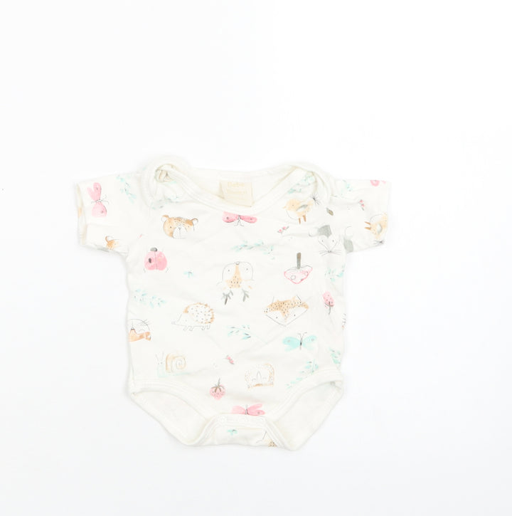 Bebe Bonito Baby White Geometric Cotton Romper One-Piece Size 0-3 Months  Snap - Woodland Animals Print