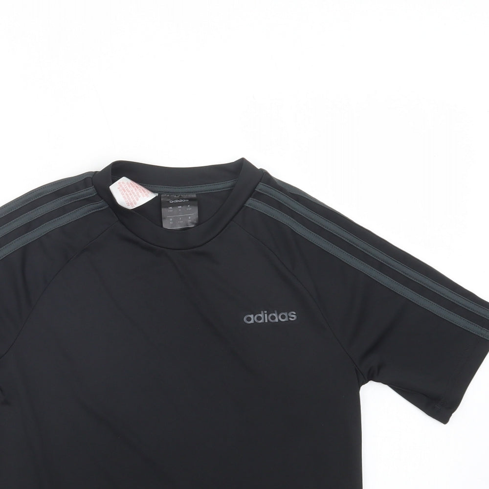 adidas Boys Black  Polyester Basic T-Shirt Size 11-12 Years Crew Neck