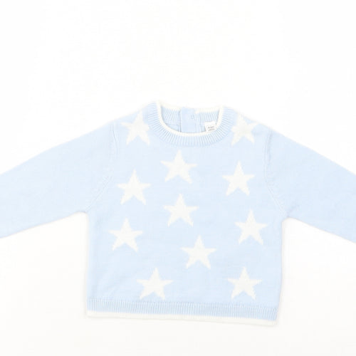 Bonjour Bebe Baby Blue  Acrylic Pullover Jumper Size 0-3 Months  Button - Star Print