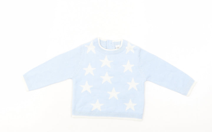 Bonjour Bebe Baby Blue Acrylic Pullover Jumper Size 0-3 Months Button - Star Print