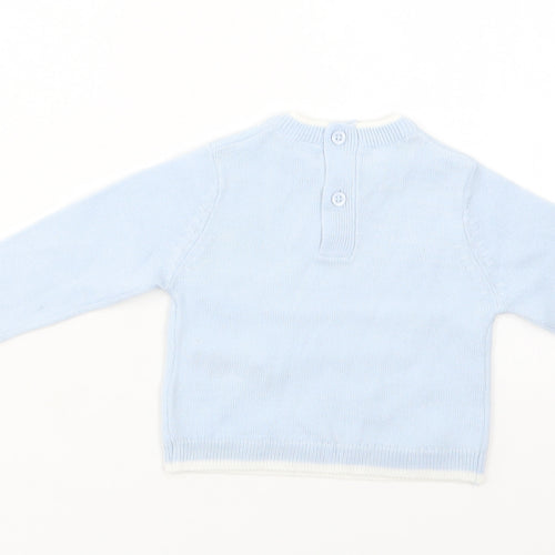 Bonjour Bebe Baby Blue  Acrylic Pullover Jumper Size 0-3 Months  Button - Star Print