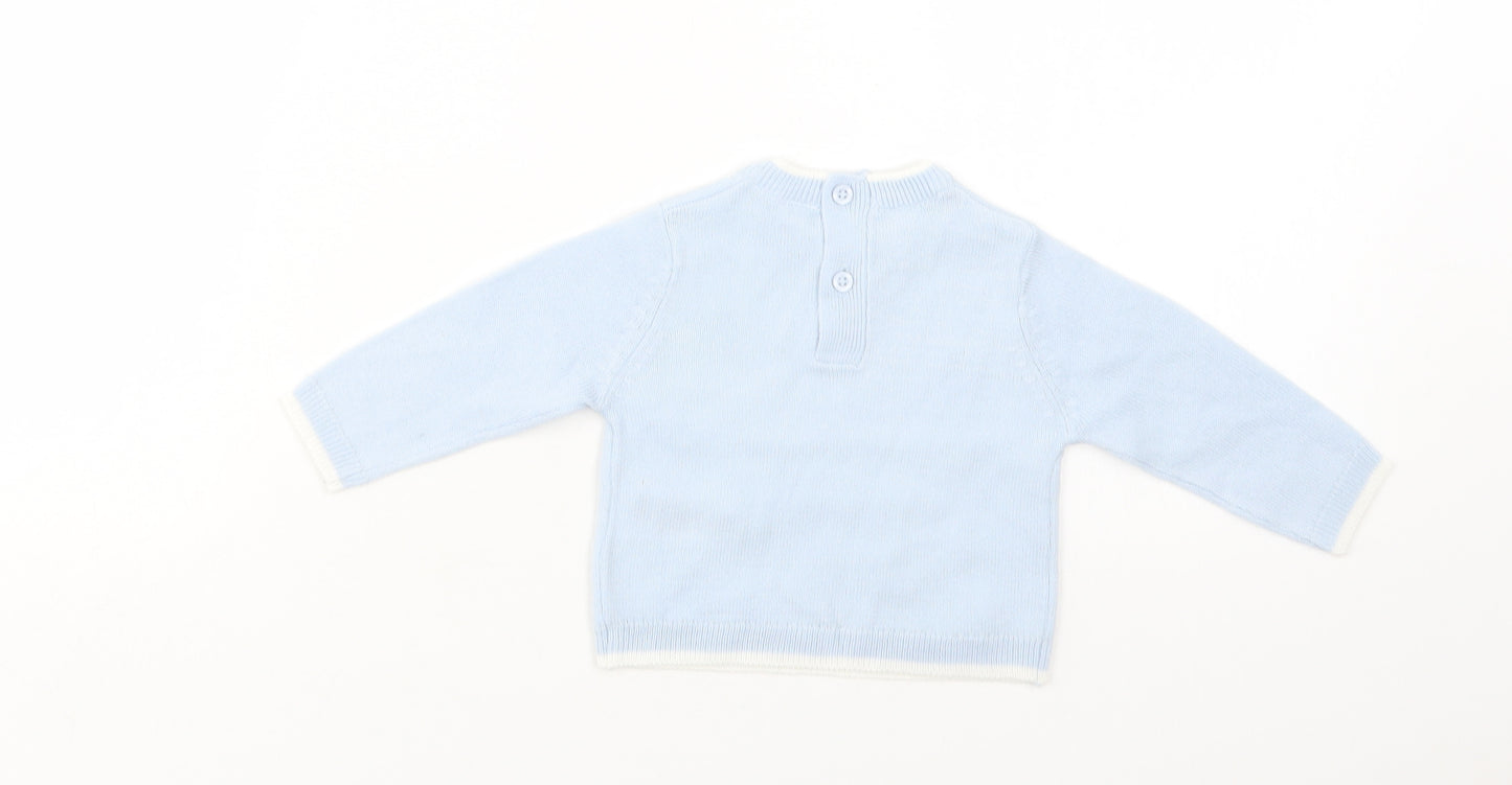 Bonjour Bebe Baby Blue  Acrylic Pullover Jumper Size 0-3 Months  Button - Star Print