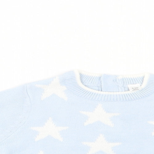 Bonjour Bebe Baby Blue  Acrylic Pullover Jumper Size 0-3 Months  Button - Star Print