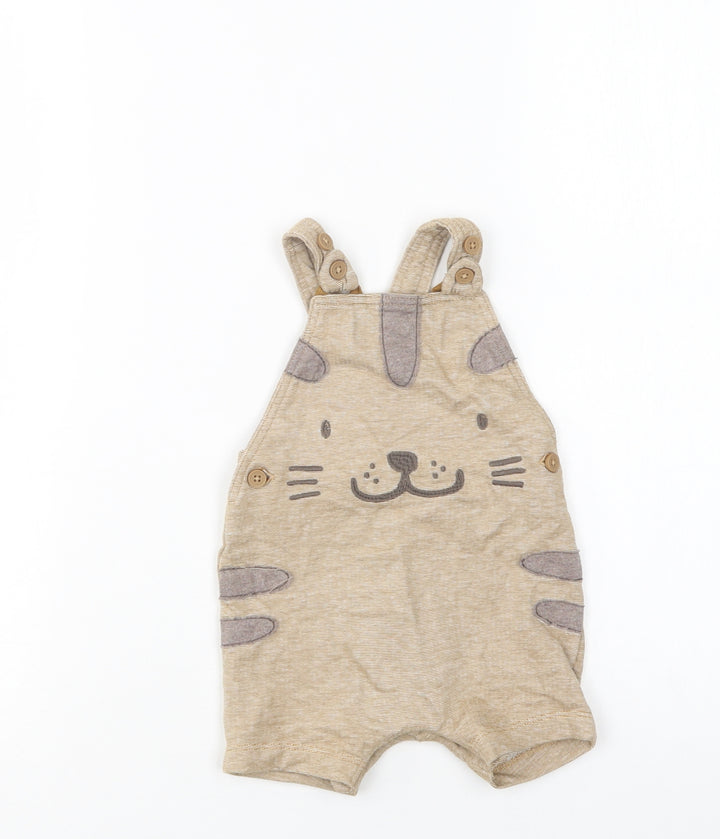 George Baby Beige Cotton Jogger Trousers Size 0-3 Months Snap - Cute Animal