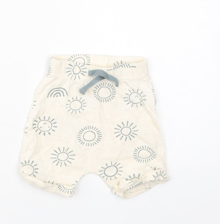 Nutmeg Baby Ivory Geometric Cotton Jogger Trousers Size 0-3 Months  Drawstring