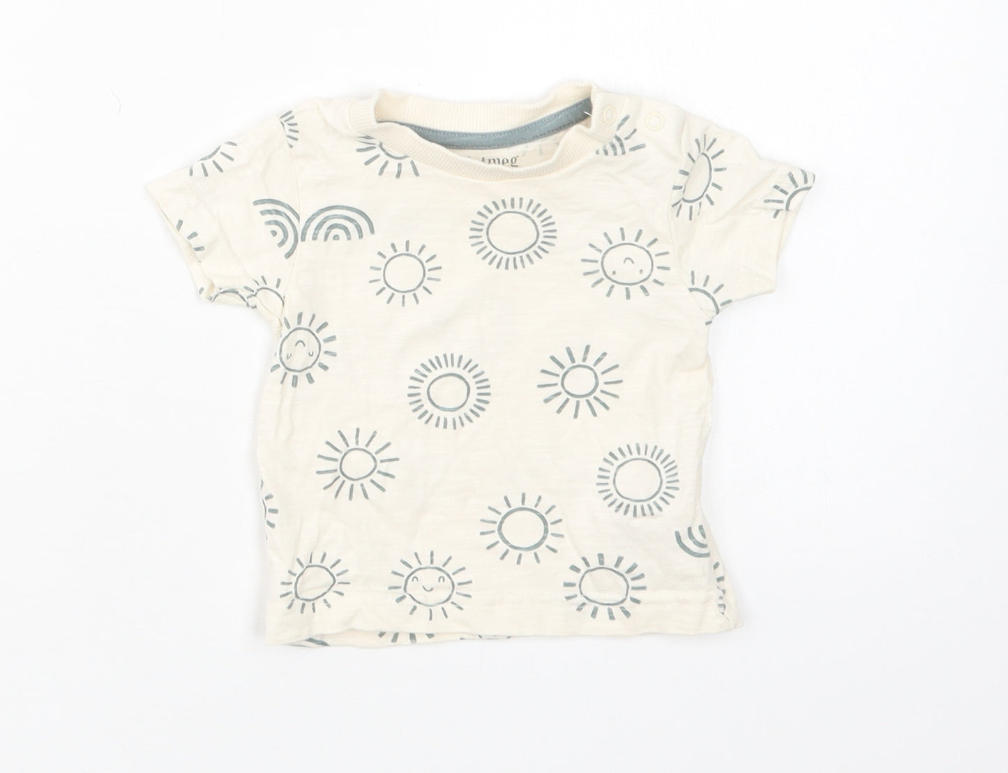 Nutmeg Baby Ivory Geometric Cotton Basic T-Shirt Size 0-3 Months Crew Neck Snap - Sun Print