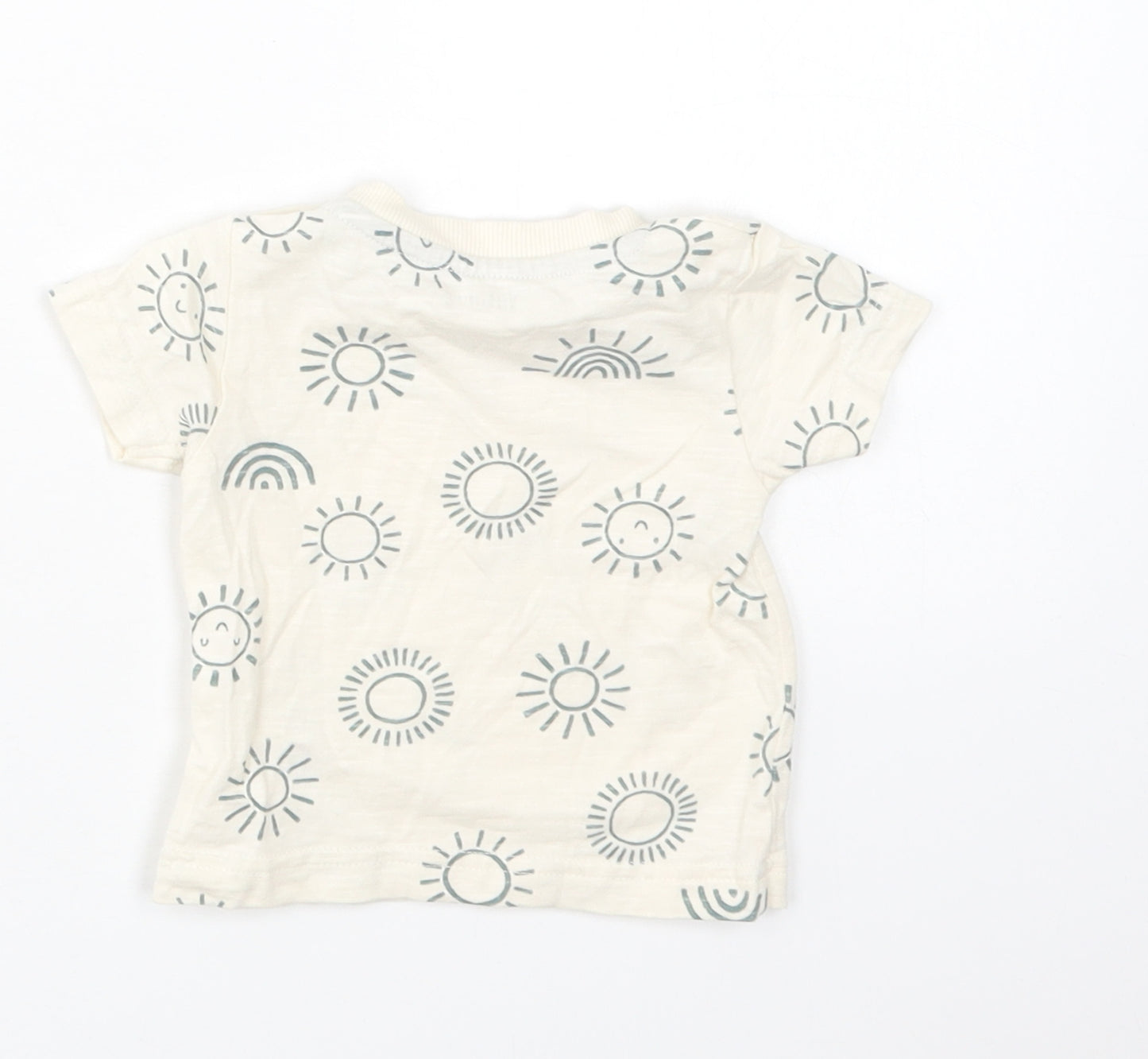 Nutmeg Baby Ivory Geometric Cotton Basic T-Shirt Size 0-3 Months Crew Neck Snap - Sun Print