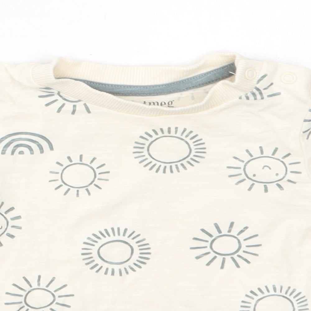 Nutmeg Baby Ivory Geometric Cotton Basic T-Shirt Size 0-3 Months Crew Neck Snap - Sun Print