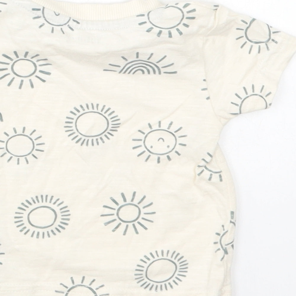 Nutmeg Baby Ivory Geometric Cotton Basic T-Shirt Size 0-3 Months Crew Neck Snap - Sun Print