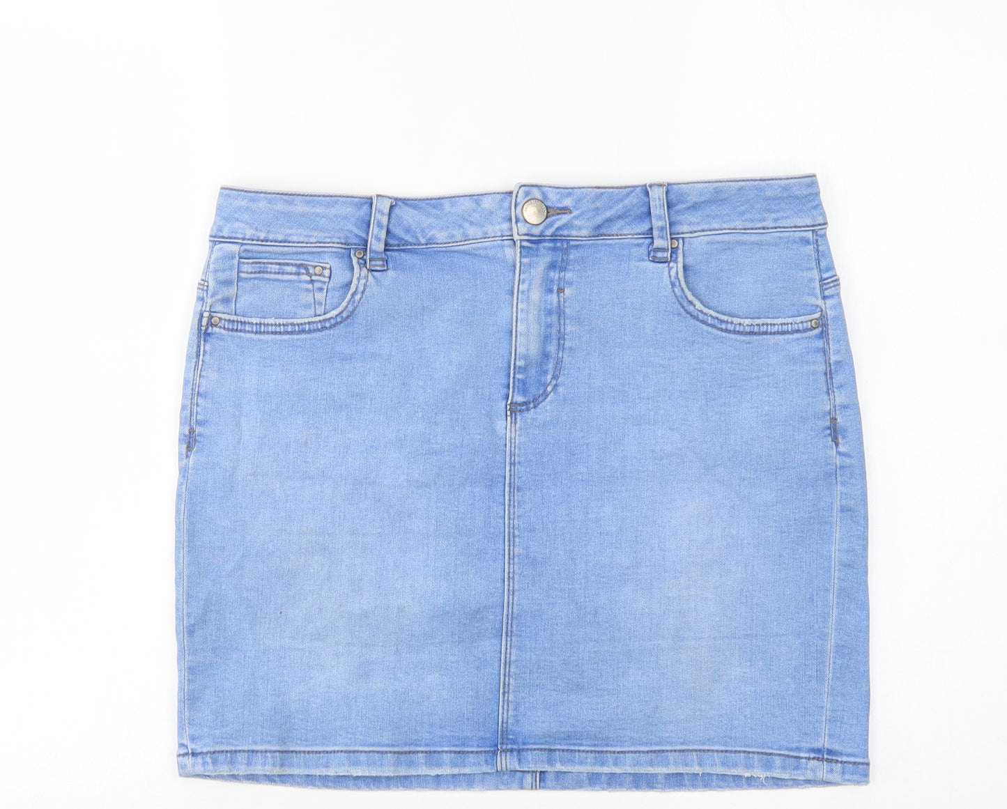 New Look Womens Blue  Cotton Mini Skirt Size 14   Button