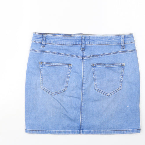 New Look Womens Blue  Cotton Mini Skirt Size 14   Button