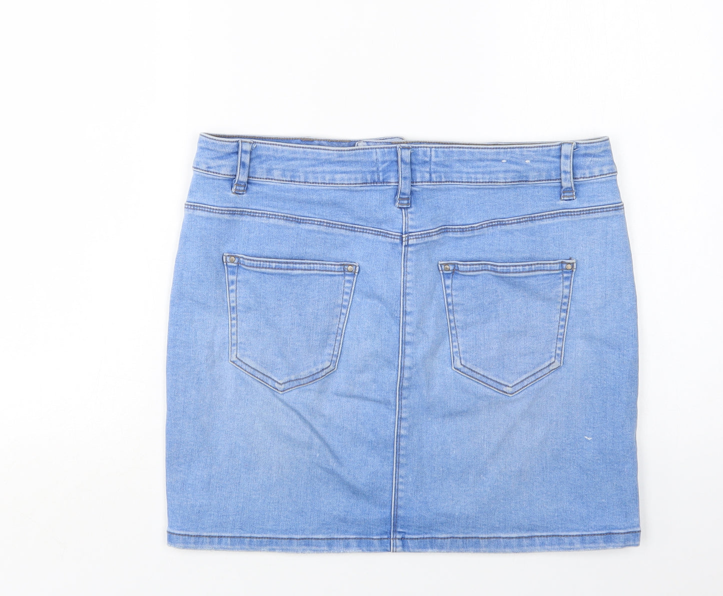 New Look Womens Blue  Cotton Mini Skirt Size 14   Button