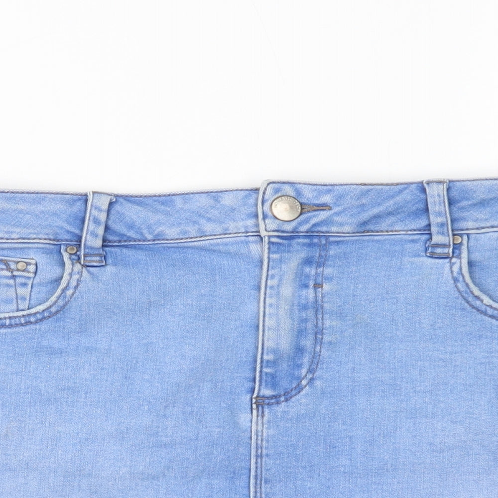 New Look Womens Blue  Cotton Mini Skirt Size 14   Button