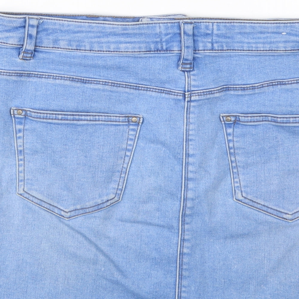 New Look Womens Blue  Cotton Mini Skirt Size 14   Button